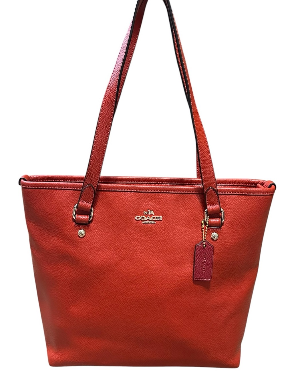 COACH F36632 Crossgrain Leather Zip Top Tote Shoulder Bag Carmine Red Gold HW